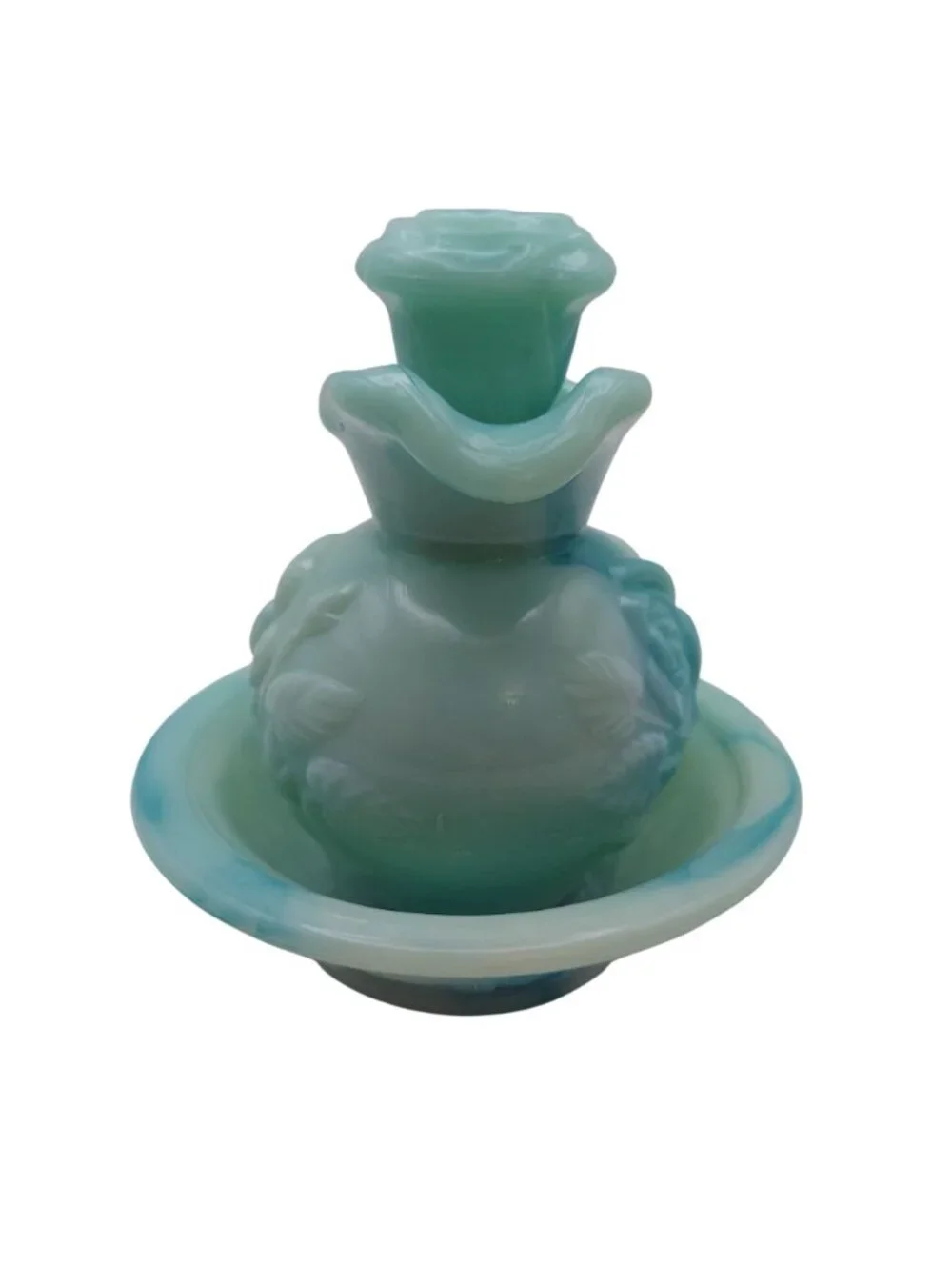 Avon Victoriana Pitcher Bowl Set Miniature Green Slag Glass Vintage Collectible